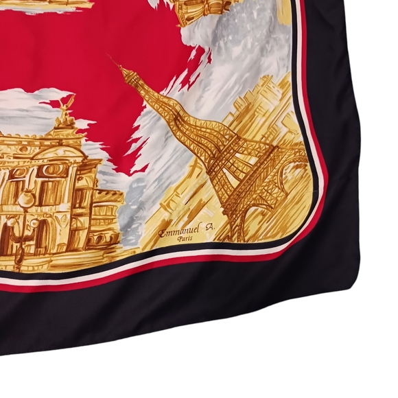 Emmanuel A Silk Scarf Paris Tower Arc de Triomphe Womens Signed Accessories - Picture 2 of 8
